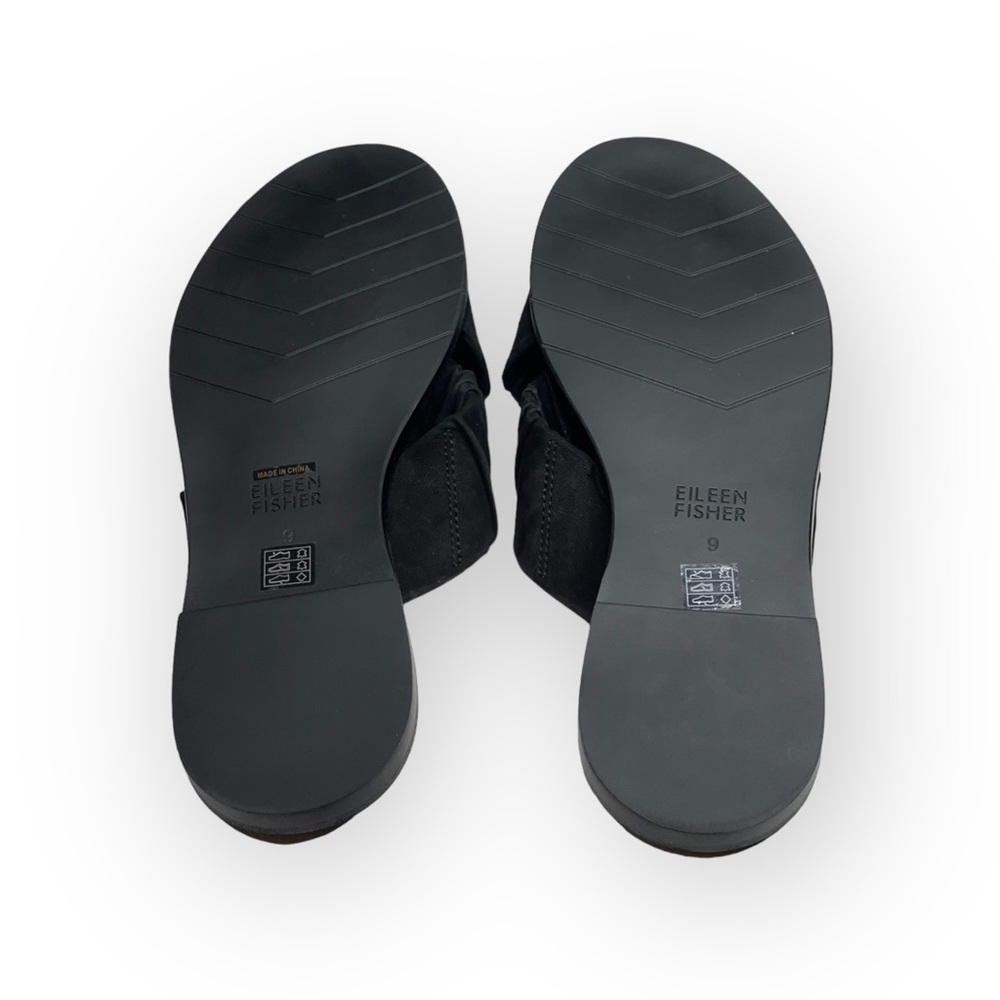 new Eileen Fisher  Cross Slide Easy to Wear Flat Leather Sandal  Black  9M - Picture 12 of 16